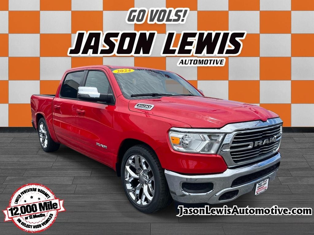 2024 RAM 1500 Laramie in Flame Red Clearcoat — front three-quarter view