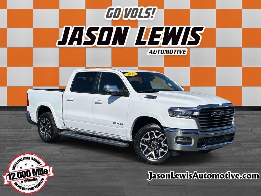 2025 RAM 1500 Laramie in Bright White Clearcoat — front three-quarter view