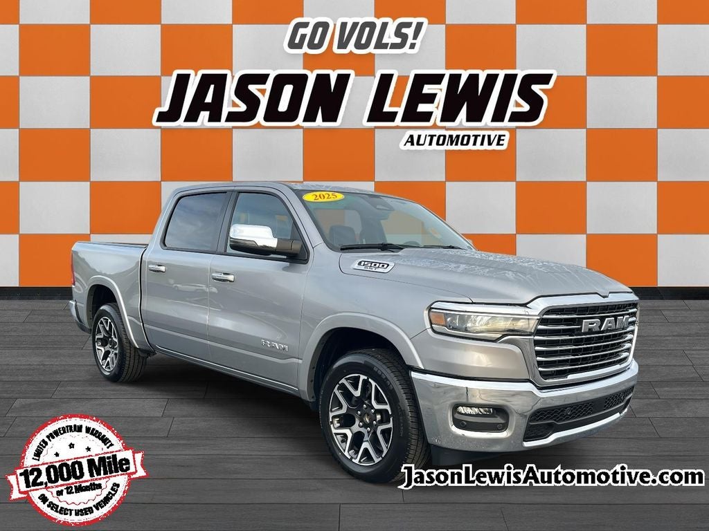 2025 RAM 1500 Laramie in Billet Silver Metallic Clearcoat — front three-quarter view