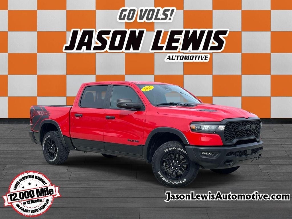 2025 RAM 1500 Rebel in Flame Red Clearcoat — front three-quarter view