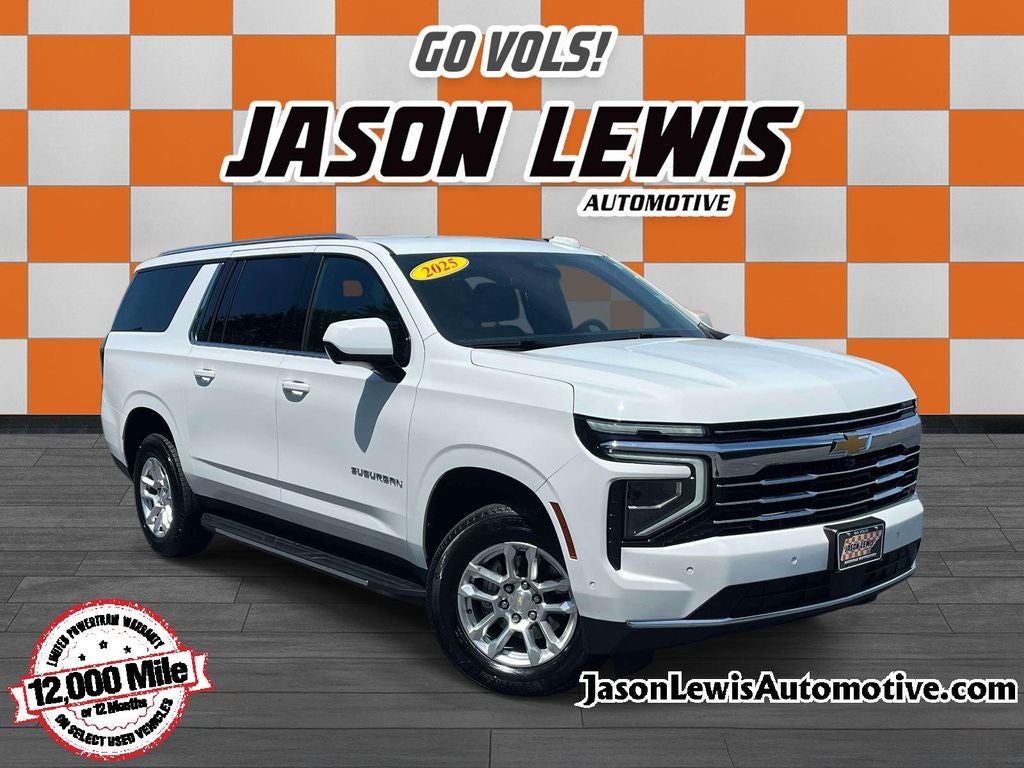 2025 Chevrolet Suburban LT in Summit White — front three-quarter view
