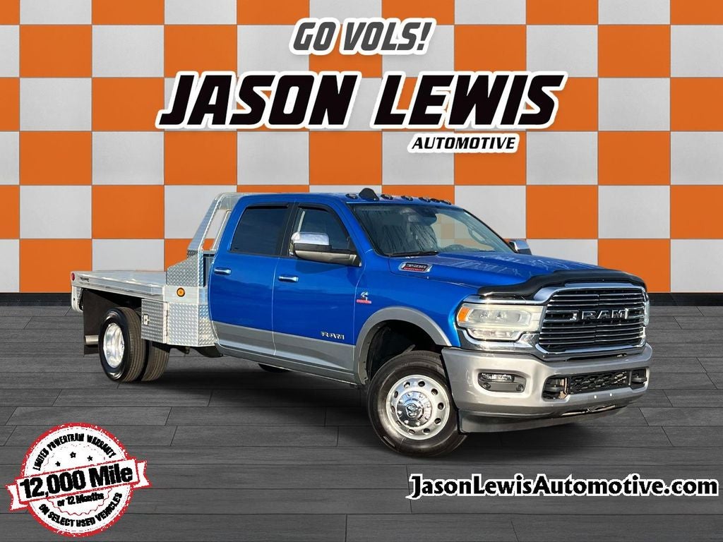 2020 RAM 3500 Laramie in Blue Pearl — front three-quarter view